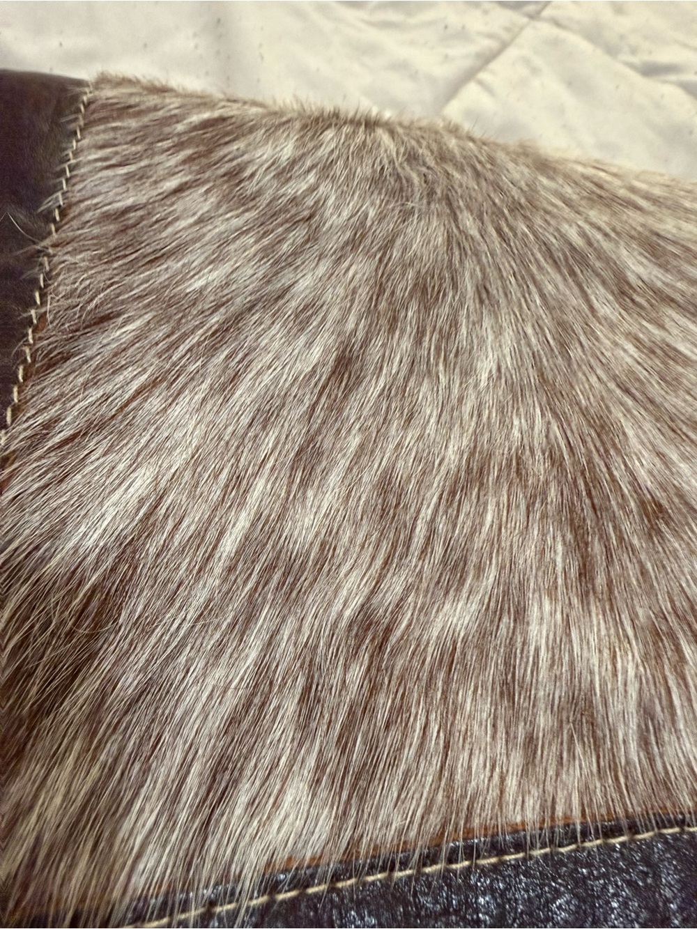 Boho Fringe Leather Crossbody Bag cow print - Brown & White - Picture 2 of 5